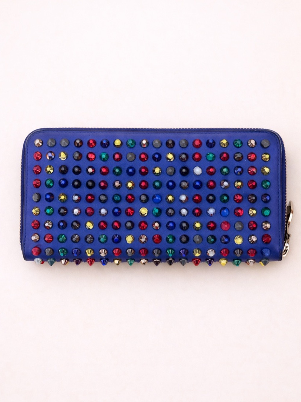 Christian Louboutin Panettone Blue Multi Spike Zip Wallet 7.5” - Picture 2 of 9